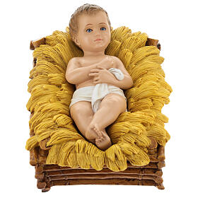 Infant Jesus in the manger, fibreglass statue with crystal eyes, painted for outdoor, Landi's Nativity Scene of 65 cm