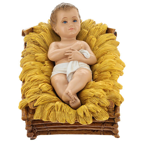 Infant Jesus in the manger, fibreglass statue with crystal eyes, painted for outdoor, Landi's Nativity Scene of 65 cm 1