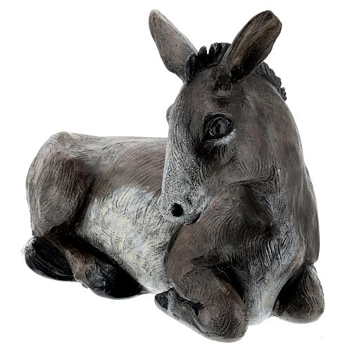 Fiberglass laying Donkey with crystal eyes, painted for outdoor 65cm Nativity Scene by Landi 4