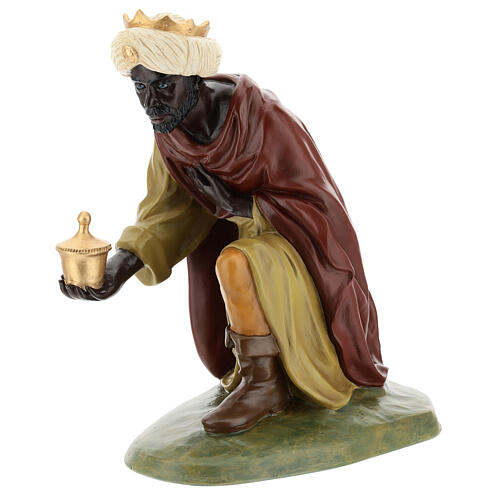 Moor Wise Man on his knees, fibreglass statue with crystal eyes, painted for outdoor, Landi's Nativity Scene of 65 cm 3