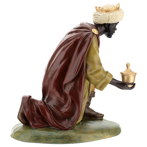 Moor Wise Man on his knees, fibreglass statue with crystal eyes, painted for outdoor, Landi's Nativity Scene of 65 cm 6