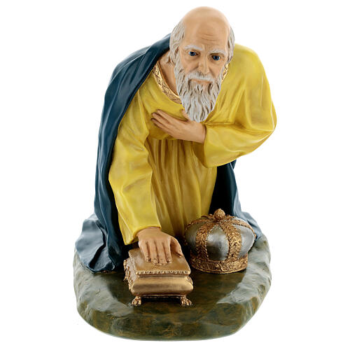 Wise Man on his knees, fibreglass statue with crystal eyes, painted for outdoor, Landi's Nativity Scene of 65 cm 1