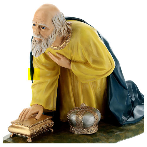 Fiberglass kneeling Wise Man with crystal eyes, painted for outdoor 65cm Nativity Scene by Landi 4