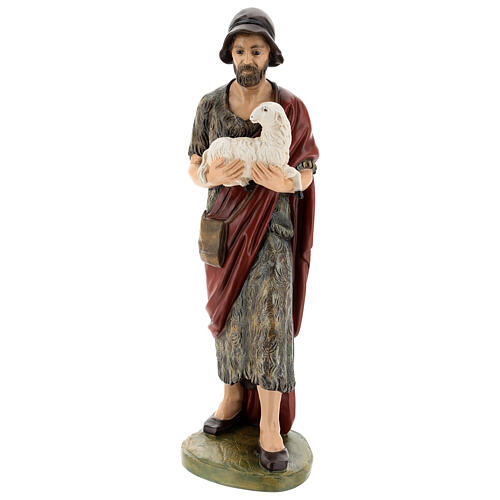 Standing shepherd with lamb, fibreglass statue with crystal eyes, painted for outdoor, Landi's Nativity Scene of 65 cm 1