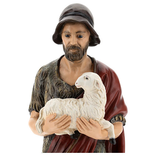 Standing shepherd with lamb, fibreglass statue with crystal eyes, painted for outdoor, Landi's Nativity Scene of 65 cm 2
