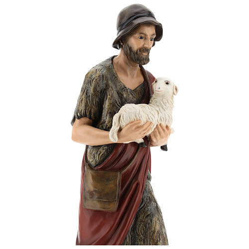 Standing shepherd with lamb, fibreglass statue with crystal eyes, painted for outdoor, Landi's Nativity Scene of 65 cm 4