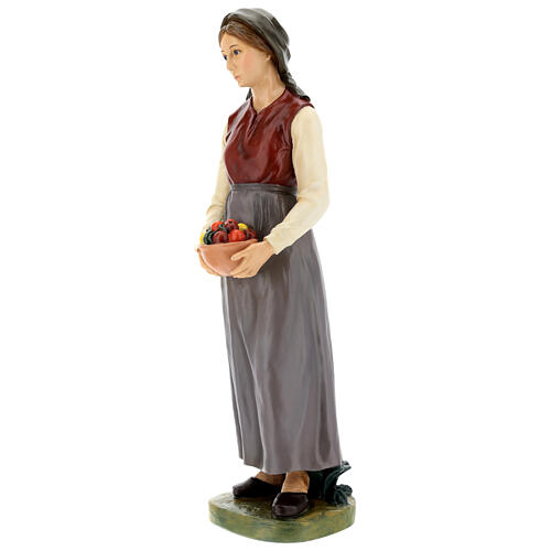 Young shepherdess with bowl of fruits, fibreglass statue with crystal eyes, painted for outdoor, Landi's Nativity Scene of 65 cm 3