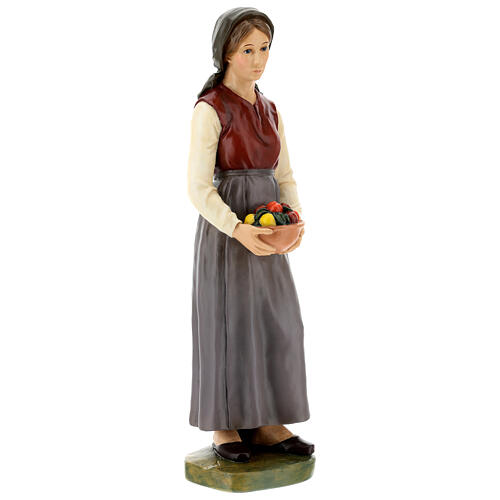 Young shepherdess with bowl of fruits, fibreglass statue with crystal eyes, painted for outdoor, Landi's Nativity Scene of 65 cm 4