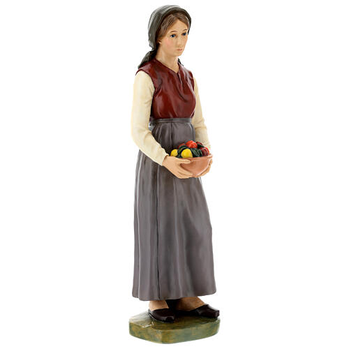 Estatua pastora escudilla con fruta fibra de vidrio ojos cristal belén Landi 65 cm exterior 4