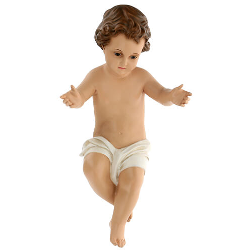 Baby Jesus statue with white robe in fiberglass outdoors Landi nativity scene 160 cm 1