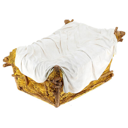 Decorated manger for Infant Jesus, outdoor fibreglass accessory for Landi's Nativity Scene of 160 cm 3