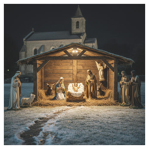 Cuna decorada para Jesús fibra de vidrio belén 160 cm Landi exterior 100X75X40 cm 8