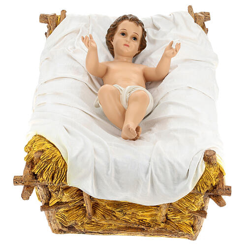 Estatua Niño Jesús con cuna para Belén esterno de 160 cm Landi 1