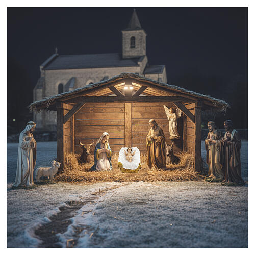 Statue Enfant Jésus avec berceau fibre de verre pour extérieur crèche Landi 160 cm 2