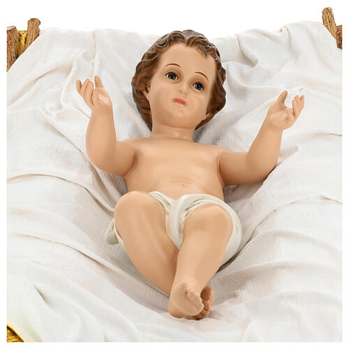 Statue Enfant Jésus avec berceau fibre de verre pour extérieur crèche Landi 160 cm 3