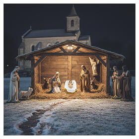 Imagem Menino Jesus com berço fibra de vidro pintada para presépio Landi com figuras de altura média 160 cm; exterior