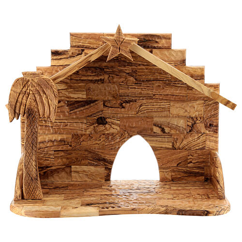 Olivewood stable for Nativity Scene with characters of 16 cm 30x35x20 cm 1