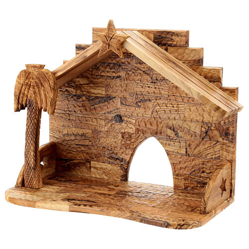 Olivewood stable for Nativity Scene with characters of 16 cm 30x35x20 cm 3