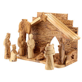 Olivewood stable for Nativity Scene with 12 figurines of 12 cm 20x30x15 cm