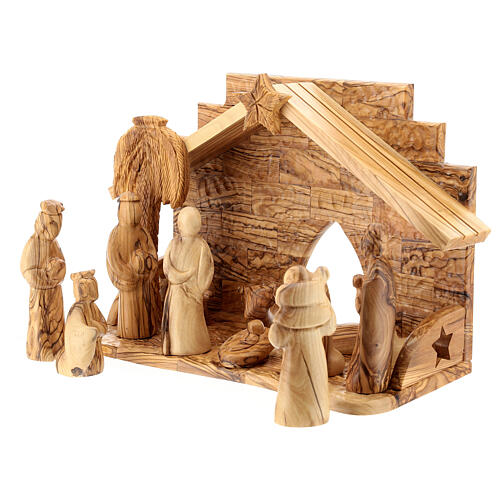 Olivewood stable for Nativity Scene with 12 figurines of 12 cm 20x30x15 cm 2