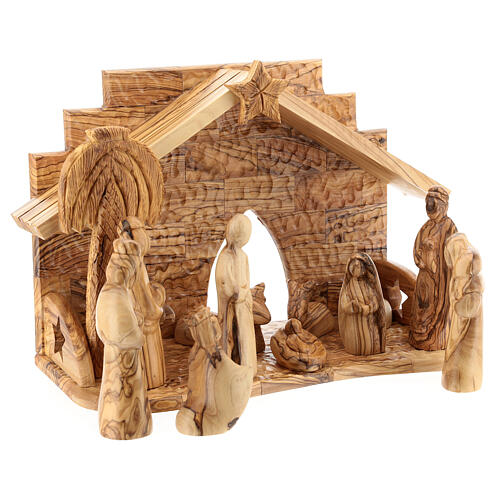Olivewood stable for Nativity Scene with 12 figurines of 12 cm 20x30x15 cm 3