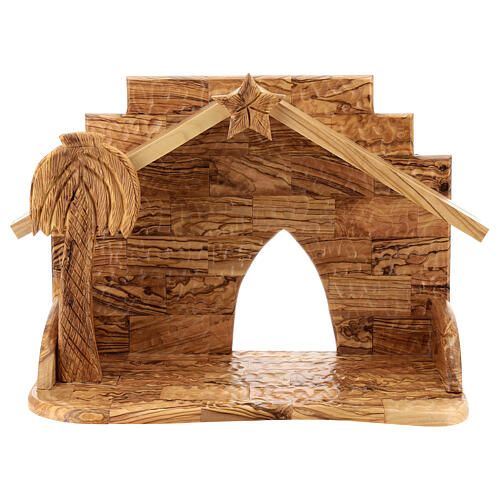 Olivewood stable for Nativity Scene with 12 figurines of 12 cm 20x30x15 cm 5