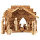 Olivewood stable for Nativity Scene with 12 figurines of 12 cm 20x30x15 cm s1