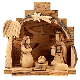Olivewood Nativity Scene with 8 cm figurines 15x15x10 cm