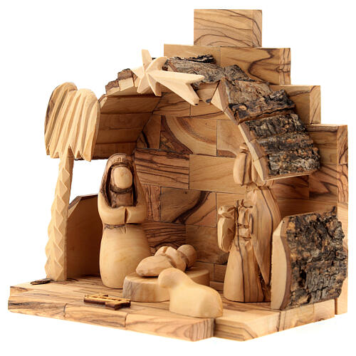 Olivewood Nativity Scene with 8 cm figurines 15x15x10 cm 2