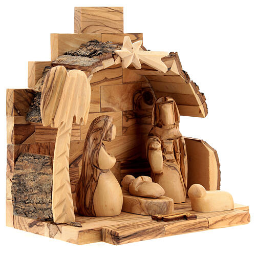 Olivewood Nativity Scene with 8 cm figurines 15x15x10 cm 4