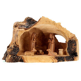 Olivewood Nativity Scene in a cave, 7 cm figurines, 15x25x10 cm