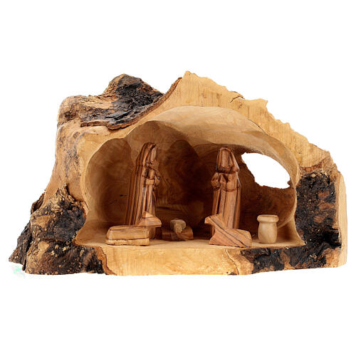 Olivewood Nativity Scene in a cave, 7 cm figurines, 15x25x10 cm 1