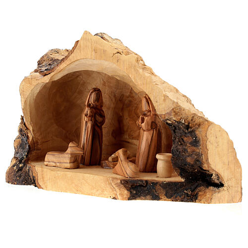 Olivewood Nativity Scene in a cave, 7 cm figurines, 15x25x10 cm 3
