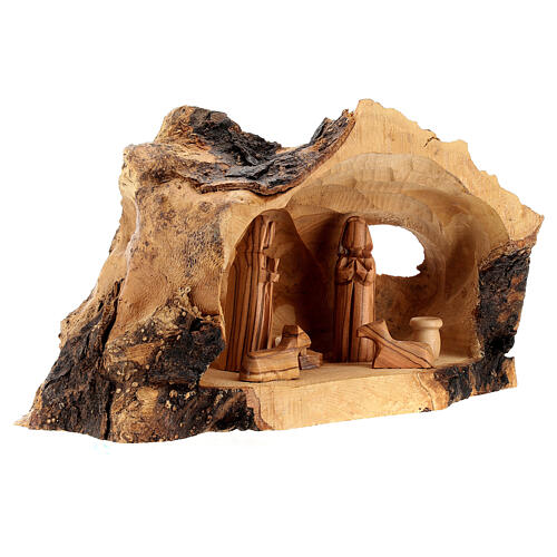 Olivewood Nativity Scene in a cave, 7 cm figurines, 15x25x10 cm 4