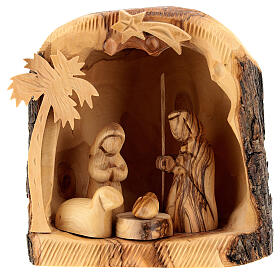 Olivewood Nativity Scene with 7 cm figurines 15x15x10 cm