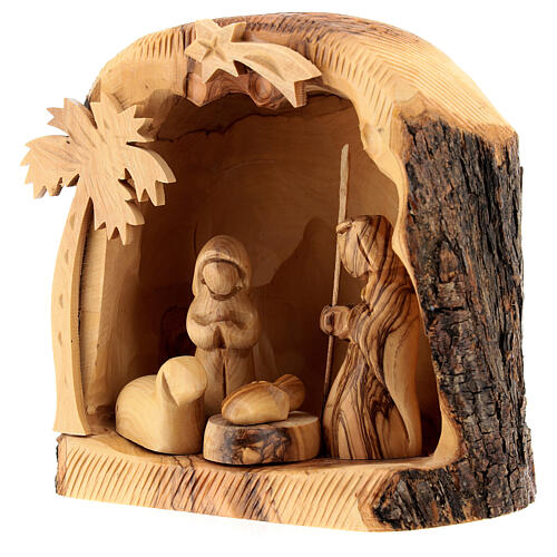 Olivewood Nativity Scene with 7 cm figurines 15x15x10 cm 3
