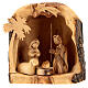 Olivewood Nativity Scene with 7 cm figurines 15x15x10 cm s1
