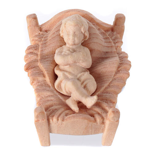 Infant Jesus with crib, set of 2 for Mountain Nativity Scene with 10 cm characters, Swiss pine natural wood 1