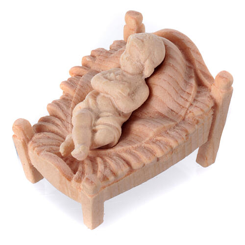 Infant Jesus with crib, set of 2 for Mountain Nativity Scene with 10 cm characters, Swiss pine natural wood 2