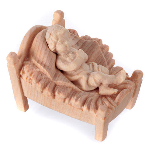 Infant Jesus with crib, set of 2 for Mountain Nativity Scene with 10 cm characters, Swiss pine natural wood 3