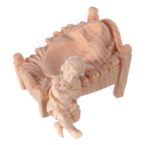 Baby Jesus in manger, 2 pcs nativity scene, natural mountain pine wood 10 cm 4