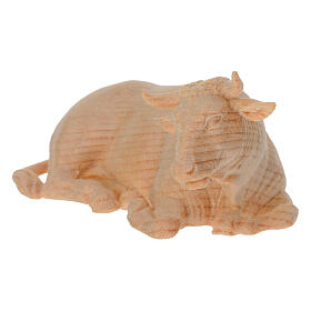 Statua bue legno naturale presepe Montano Cirmolo 10 cm
