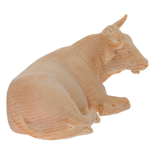 Statua bue legno naturale presepe Montano Cirmolo 10 cm 3