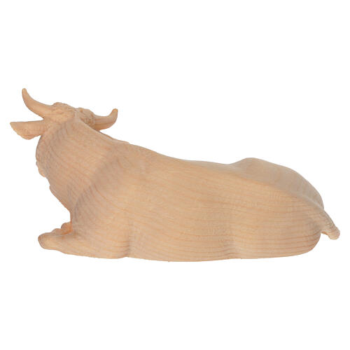 Statua bue legno naturale presepe Montano Cirmolo 10 cm 4