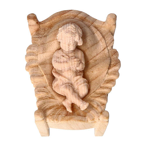 Infant Jesus in his crib, set of 2 for Mountain Nativity Scene with 12 cm characters, Swiss pine natural wood 1