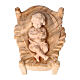 Enfant Jésus avec mangeoire pour crèche de montagne en bois de pin cembro 12 cm s1