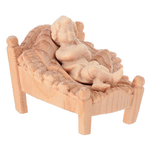 Baby Jesus in manger figurine Mountain Swiss pine 2 pcs natural wood nativity scene 12 cm 3