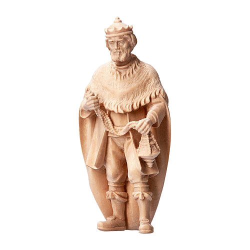 White Wise Man for Mountain Nativity Scene with 10 cm characters, Swiss pine natural wood 1