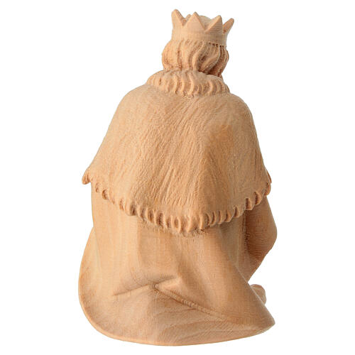 Wise Man on his knees statue for 12 cm Mountain Nativity Scene, Swiss pine natural wood 4