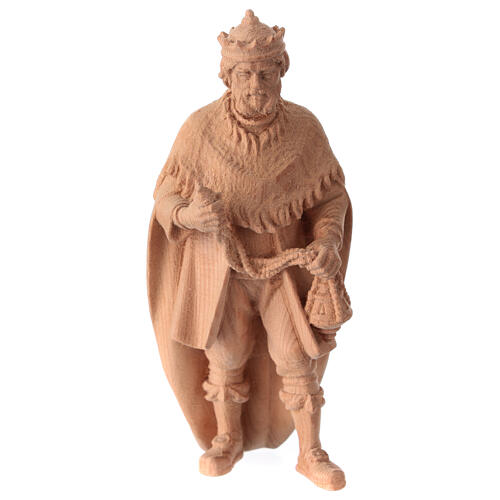 Statue Magi King with thurible in natural pine wood nativity scene 12 cm 1